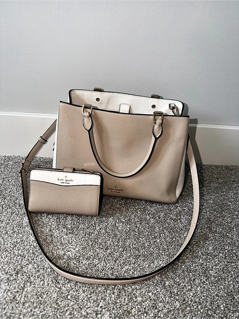 kate spade new york Cameron Colorblock Medium Satchel Beige & White